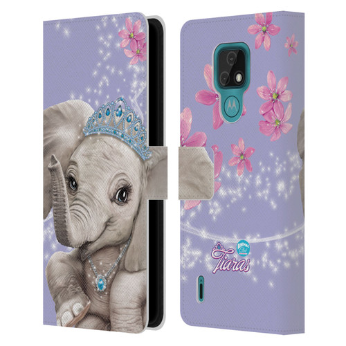 Animal Club International Royal Faces Elephant Leather Book Wallet Case Cover For Motorola Moto E7