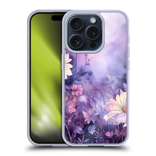Haroulita Leaves And Flowers Fairy Dust Purple Soft Gel Case for Apple iPhone 15 Pro