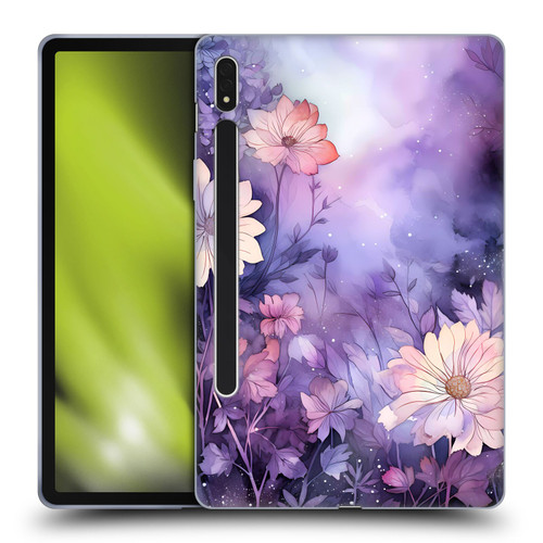 Haroulita Leaves And Flowers Fairy Dust Purple Soft Gel Case for Samsung Galaxy Tab S8