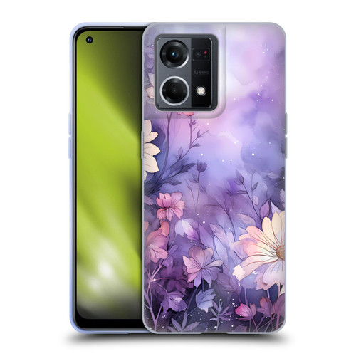 Haroulita Leaves And Flowers Fairy Dust Purple Soft Gel Case for OPPO Reno8 4G