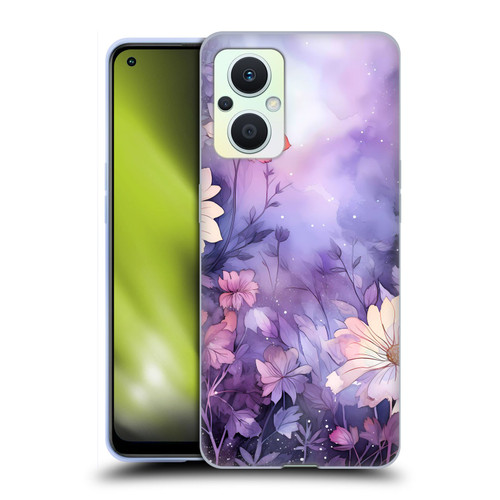 Haroulita Leaves And Flowers Fairy Dust Purple Soft Gel Case for OPPO Reno8 Lite