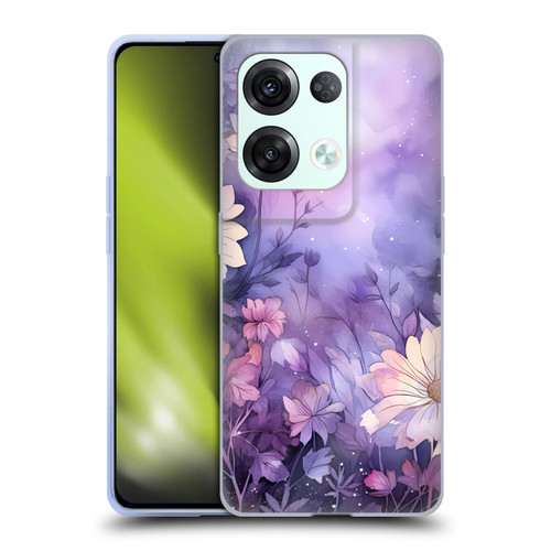 Haroulita Leaves And Flowers Fairy Dust Purple Soft Gel Case for OPPO Reno8 Pro