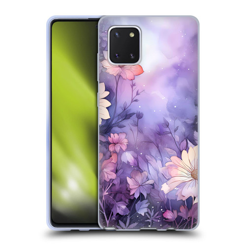Haroulita Leaves And Flowers Fairy Dust Purple Soft Gel Case for Samsung Galaxy Note10 Lite
