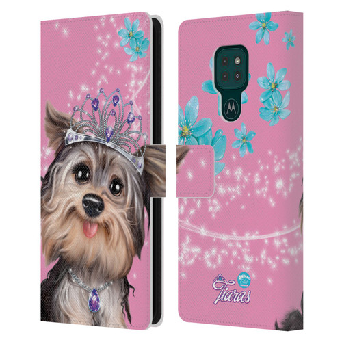 Animal Club International Royal Faces Yorkie Leather Book Wallet Case Cover For Motorola Moto G9 Play