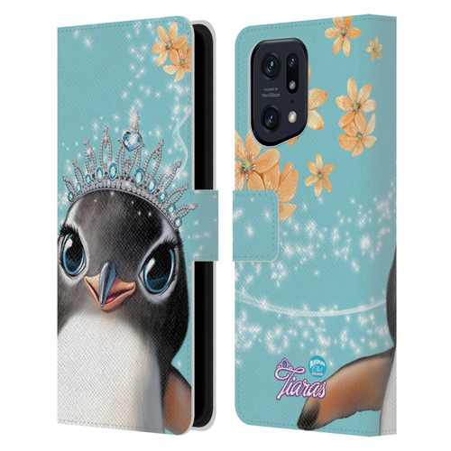 Animal Club International Royal Faces Penguin Leather Book Wallet Case Cover For OPPO Find X5 Pro