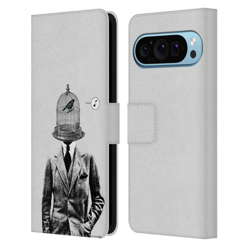 LouiJoverArt Black And White Plumage Leather Book Wallet Case Cover For Google Pixel 9 / Pixel 9 Pro