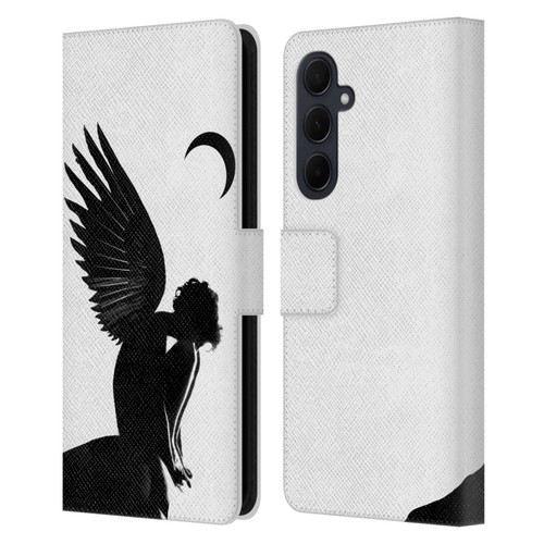 LouiJoverArt Black And White Angel Leather Book Wallet Case Cover For Samsung Galaxy A35 5G