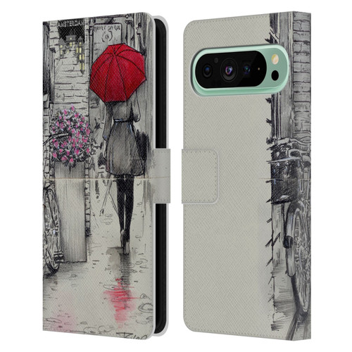 LouiJoverArt Red Ink Amsterdam Walk Leather Book Wallet Case Cover For Google Pixel 9 Pro XL