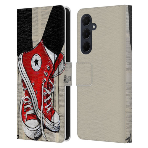 LouiJoverArt Red Ink Shoes Leather Book Wallet Case Cover For Samsung Galaxy A35 5G
