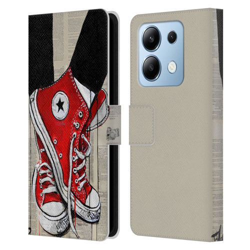 LouiJoverArt Red Ink Shoes Leather Book Wallet Case Cover For Xiaomi Redmi Note 13/13 Pro 5G