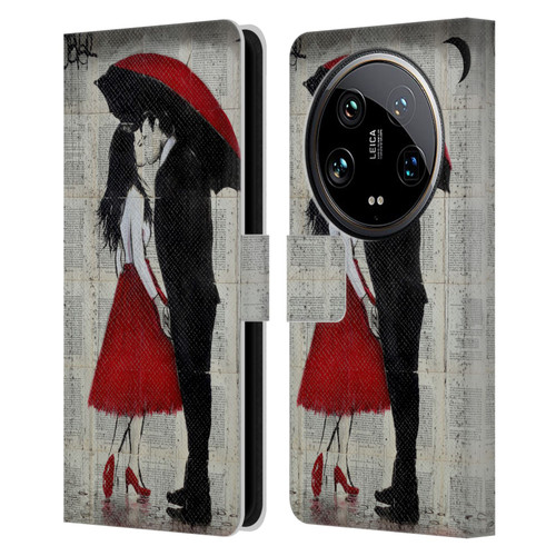 LouiJoverArt Red Ink A New Kiss Leather Book Wallet Case Cover For Xiaomi 14 Ultra