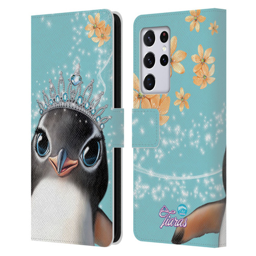 Animal Club International Royal Faces Penguin Leather Book Wallet Case Cover For Samsung Galaxy S21 Ultra 5G