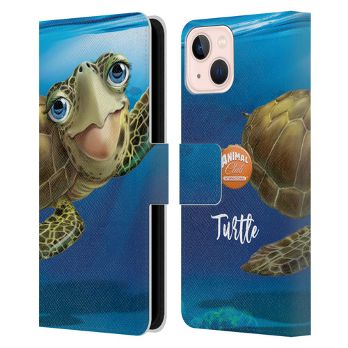 Animal Club International Underwater Sea Turtle Leather Book Wallet Case Cover For Apple iPhone 13