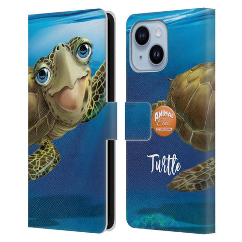 Animal Club International Underwater Sea Turtle Leather Book Wallet Case Cover For Apple iPhone 14 Plus