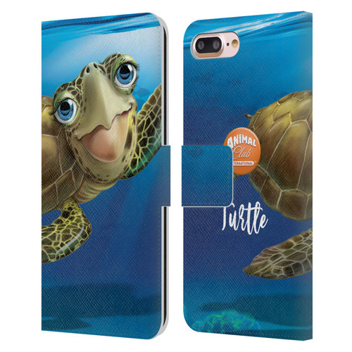Animal Club International Underwater Sea Turtle Leather Book Wallet Case Cover For Apple iPhone 7 Plus / iPhone 8 Plus
