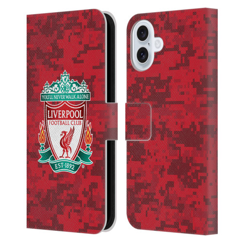 Liverpool Football Club Digital Camouflage Home Red Crest Leather Book Wallet Case Cover For Apple iPhone 16 Plus
