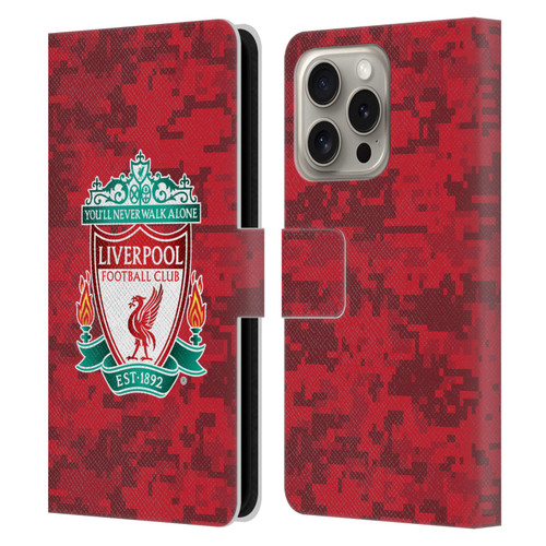 Liverpool Football Club Digital Camouflage Home Red Crest Leather Book Wallet Case Cover For Apple iPhone 16 Pro