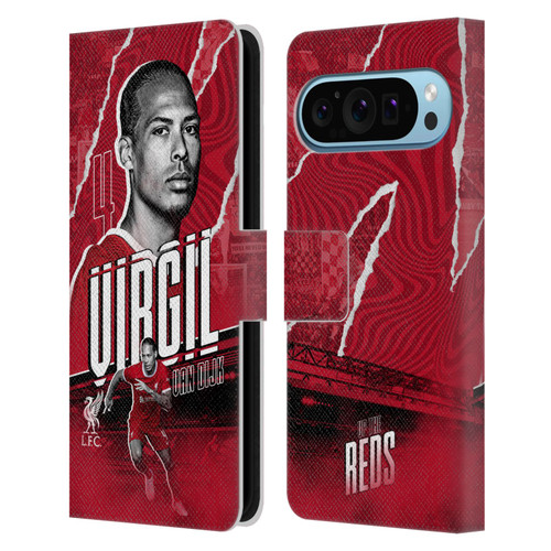 Liverpool Football Club 2023/24 First Team Virgil van Dijk Leather Book Wallet Case Cover For Google Pixel 9 / Pixel 9 Pro