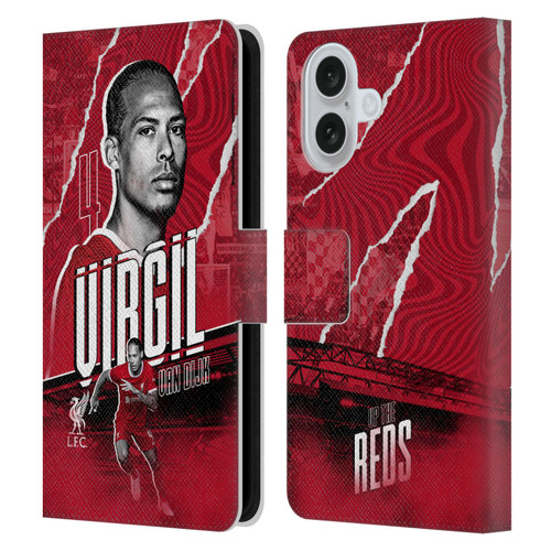 Liverpool Football Club 2023/24 First Team Virgil van Dijk Leather Book Wallet Case Cover For Apple iPhone 16