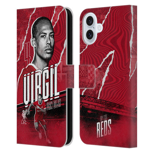 Liverpool Football Club 2023/24 First Team Virgil van Dijk Leather Book Wallet Case Cover For Apple iPhone 16 Plus