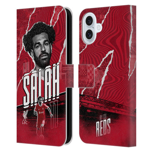 Liverpool Football Club 2023/24 First Team Mohamed Salah Leather Book Wallet Case Cover For Apple iPhone 16 Plus