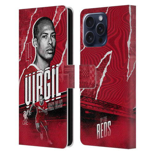 Liverpool Football Club 2023/24 First Team Virgil van Dijk Leather Book Wallet Case Cover For Apple iPhone 16 Pro Max