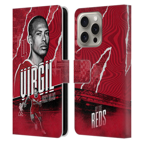 Liverpool Football Club 2023/24 First Team Virgil van Dijk Leather Book Wallet Case Cover For Apple iPhone 16 Pro