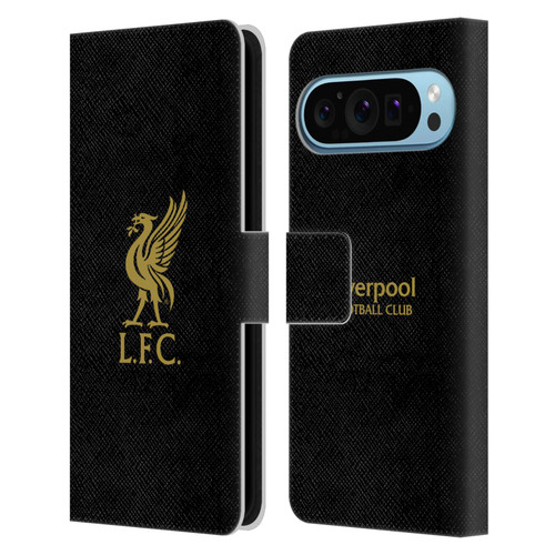 Liverpool Football Club Liver Bird Gold Logo On Black Leather Book Wallet Case Cover For Google Pixel 9 / Pixel 9 Pro