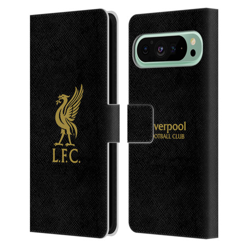 Liverpool Football Club Liver Bird Gold Logo On Black Leather Book Wallet Case Cover For Google Pixel 9 Pro XL