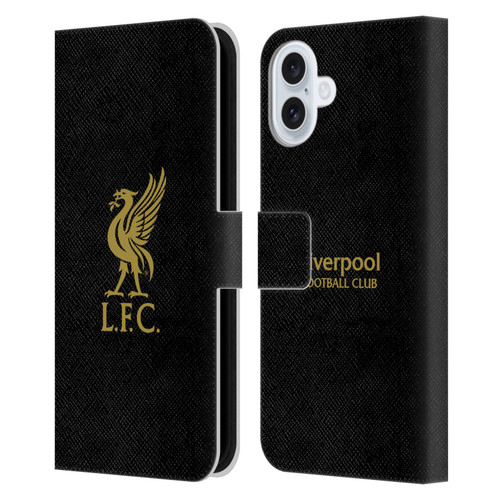 Liverpool Football Club Liver Bird Gold Logo On Black Leather Book Wallet Case Cover For Apple iPhone 16 Plus