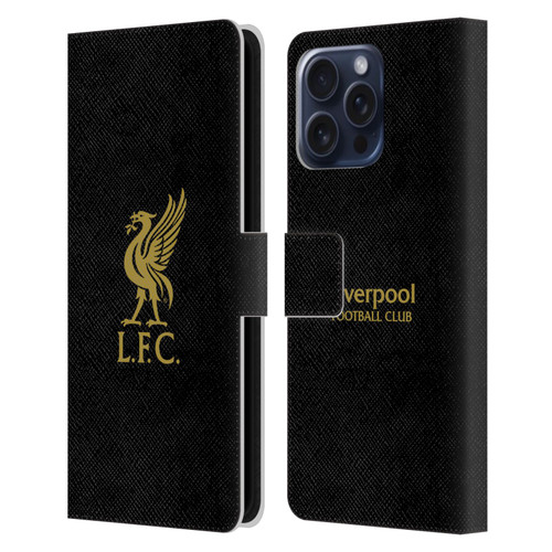 Liverpool Football Club Liver Bird Gold Logo On Black Leather Book Wallet Case Cover For Apple iPhone 16 Pro Max