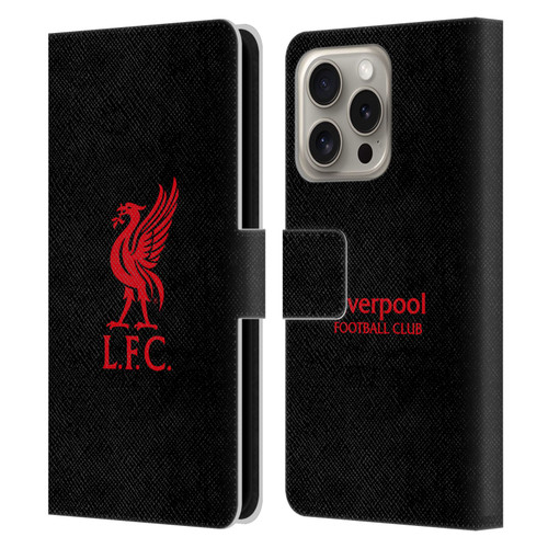 Liverpool Football Club Liver Bird Red Logo On Black Leather Book Wallet Case Cover For Apple iPhone 16 Pro