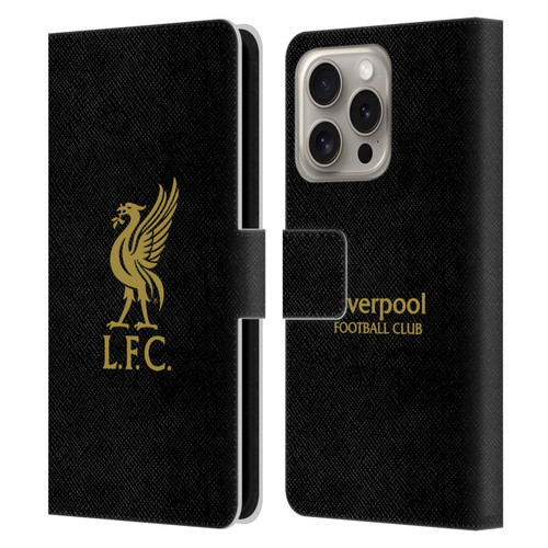 Liverpool Football Club Liver Bird Gold Logo On Black Leather Book Wallet Case Cover For Apple iPhone 16 Pro