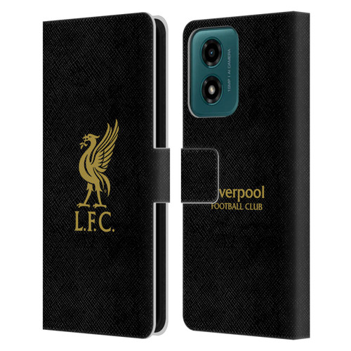 Liverpool Football Club Liver Bird Gold Logo On Black Leather Book Wallet Case Cover For Motorola Moto G04/G04s/G24 4G