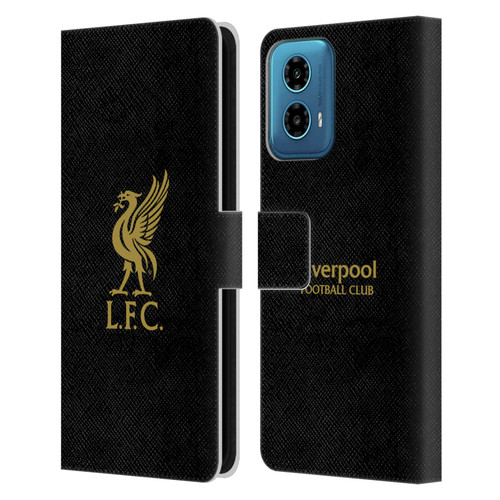 Liverpool Football Club Liver Bird Gold Logo On Black Leather Book Wallet Case Cover For Motorola Moto G34 5G