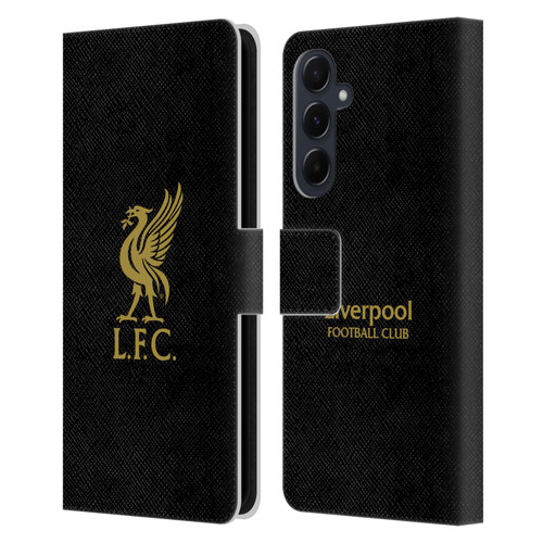 Liverpool Football Club Liver Bird Gold Logo On Black Leather Book Wallet Case Cover For Samsung Galaxy A55 5G