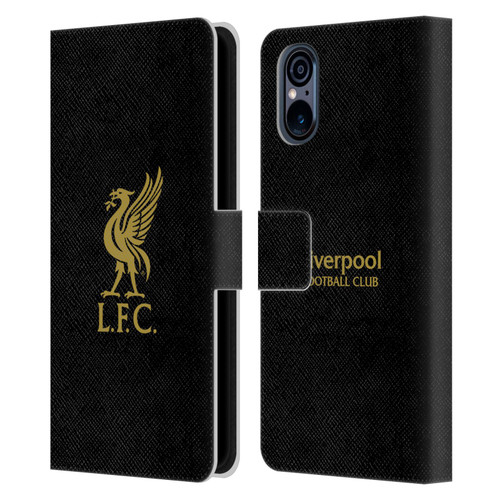 Liverpool Football Club Liver Bird Gold Logo On Black Leather Book Wallet Case Cover For Sony Xperia 5 V 5G