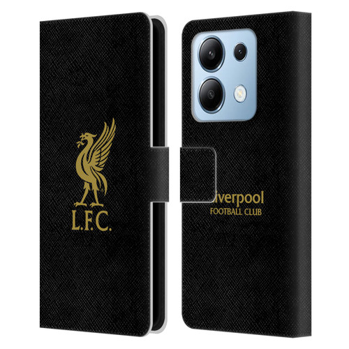 Liverpool Football Club Liver Bird Gold Logo On Black Leather Book Wallet Case Cover For Xiaomi Redmi Note 13/13 Pro 5G