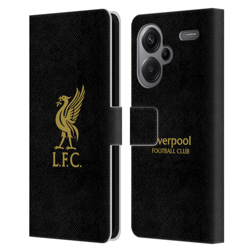 Liverpool Football Club Liver Bird Gold Logo On Black Leather Book Wallet Case Cover For Xiaomi Redmi Note 13 Pro Plus 5G