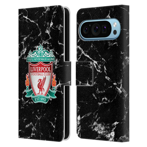 Liverpool Football Club Marble Black Crest Leather Book Wallet Case Cover For Google Pixel 9 / Pixel 9 Pro