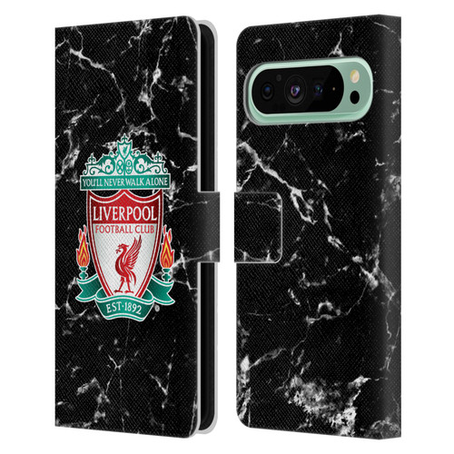 Liverpool Football Club Marble Black Crest Leather Book Wallet Case Cover For Google Pixel 9 Pro XL