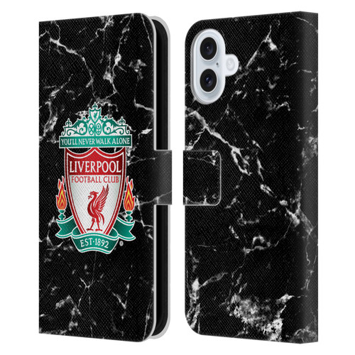 Liverpool Football Club Marble Black Crest Leather Book Wallet Case Cover For Apple iPhone 16 Plus