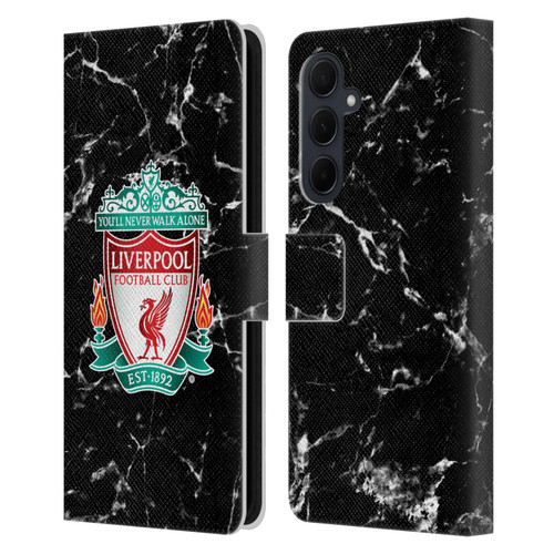 Liverpool Football Club Marble Black Crest Leather Book Wallet Case Cover For Samsung Galaxy A35 5G