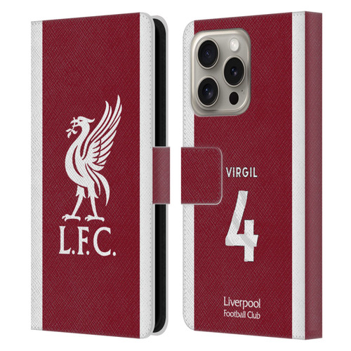 Liverpool Football Club 2023/24 Players Home Kit Virgil van Dijk Leather Book Wallet Case Cover For Apple iPhone 16 Pro