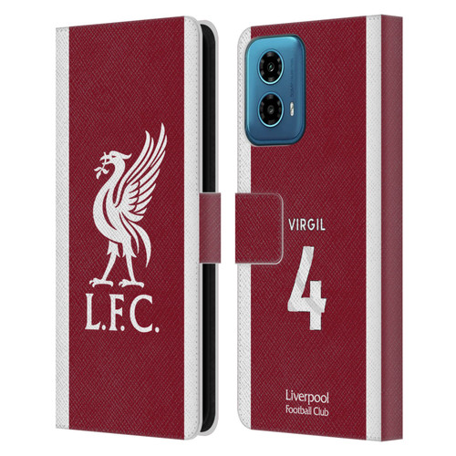 Liverpool Football Club 2023/24 Players Home Kit Virgil van Dijk Leather Book Wallet Case Cover For Motorola Moto G34 5G