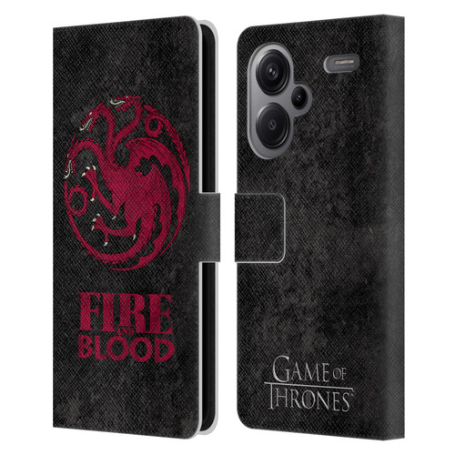 HBO Game of Thrones Dark Distressed Look Sigils Targaryen Leather Book Wallet Case Cover For Xiaomi Redmi Note 13 Pro Plus 5G