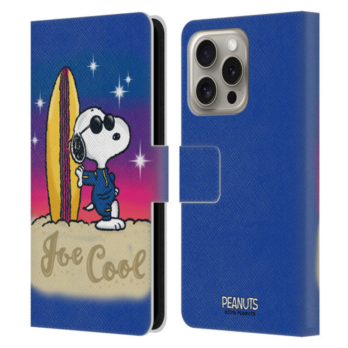 Peanuts Snoopy Boardwalk Airbrush Joe Cool Surf Leather Book Wallet Case Cover For Apple iPhone 16 Pro