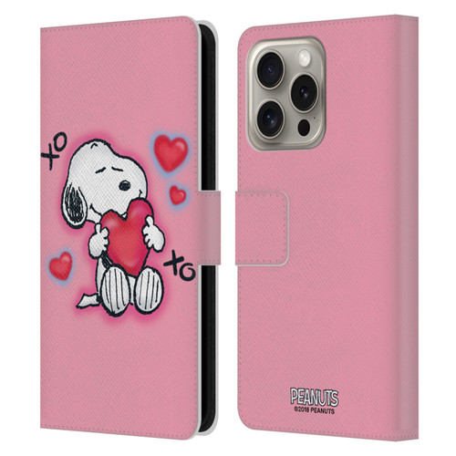 Peanuts Snoopy Boardwalk Airbrush XOXO Leather Book Wallet Case Cover For Apple iPhone 16 Pro