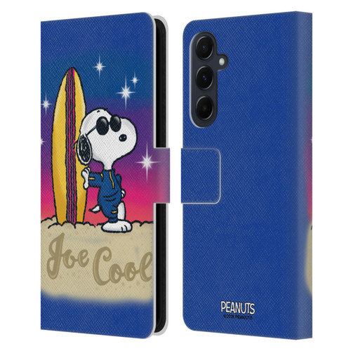 Peanuts Snoopy Boardwalk Airbrush Joe Cool Surf Leather Book Wallet Case Cover For Samsung Galaxy A55 5G