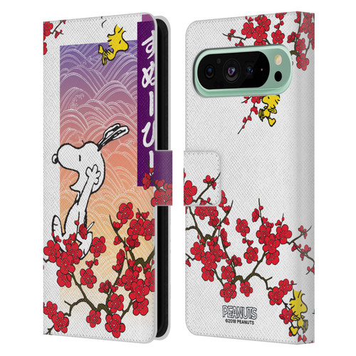 Peanuts Oriental Snoopy Cherry Blossoms 2 Leather Book Wallet Case Cover For Google Pixel 9 Pro XL